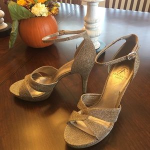 Adrianna Papell gold glittery heels